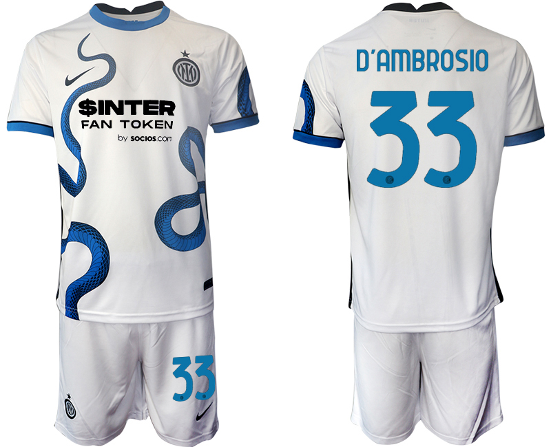 Men 2021-2022 Club Inter Milan away white #33 Soccer Jersey